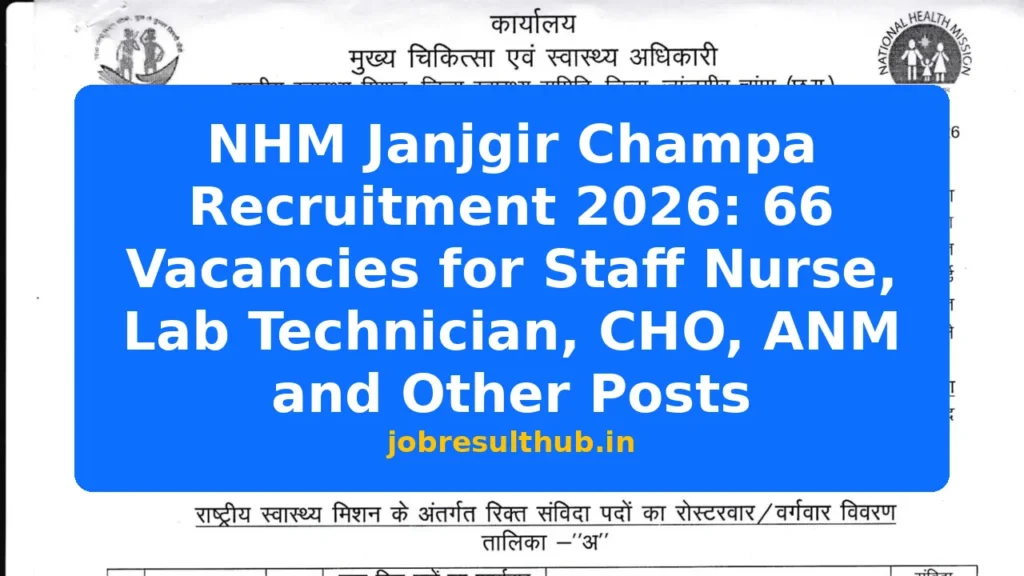 NHM Janjgir Champa Recruitment 2026: 66 Vacancies for Staff Nurse, Lab Technician, CHO, ANM and Other Posts - 2026 Posts