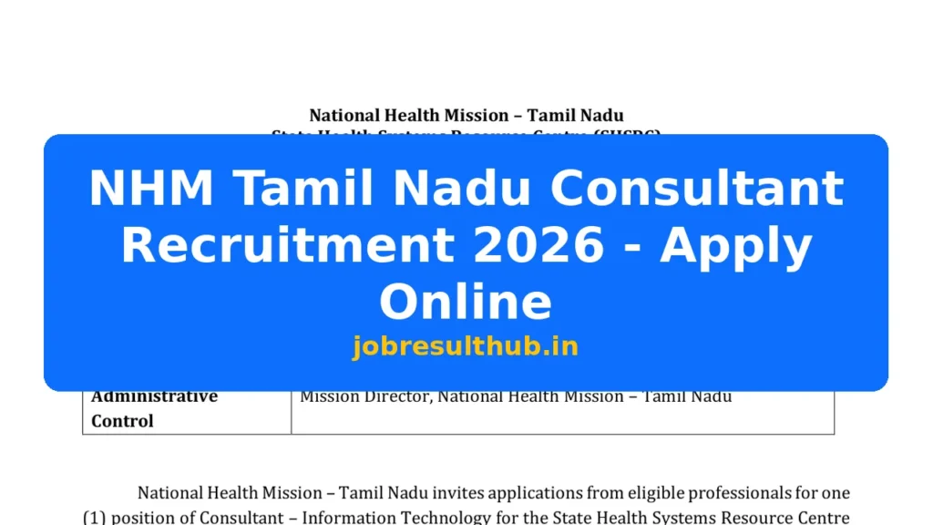NHM Tamil Nadu Consultant Recruitment 2026 - Apply Online - 2026 Posts
