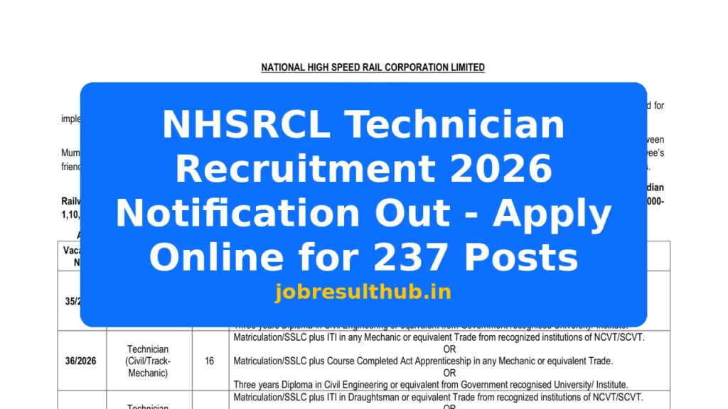 NHSRCL Technician Recruitment 2026 Notification Out - Apply Online for 237 Posts - 2026 Posts