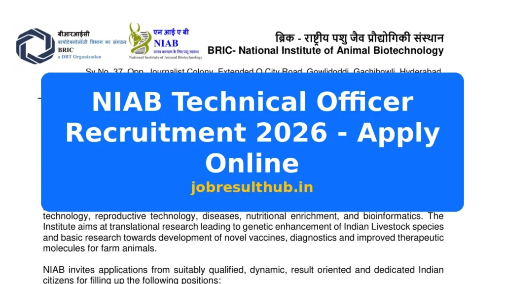 NIAB Technical Officer Recruitment 2026 - Apply Online - 1 Posts