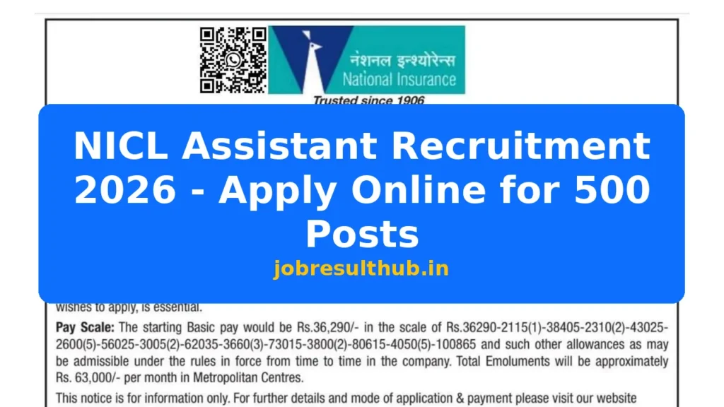 NICL Assistant Recruitment 2026 - Apply Online for 500 Posts - 2026 Posts