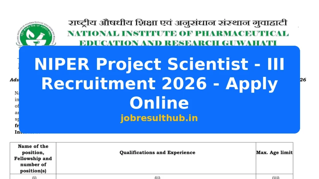 NIPER Project Scientist - III Recruitment 2026 - Apply Online - 2026 Posts