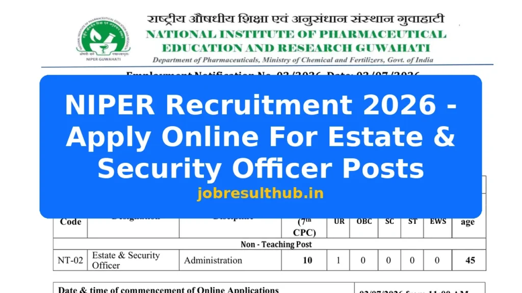NIPER Recruitment 2026 - Apply Online For Estate & Security Officer Posts - 2026 Posts