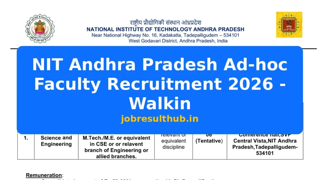 NIT Andhra Pradesh Ad-hoc Faculty Recruitment 2026 - Walkin - 2026 Posts