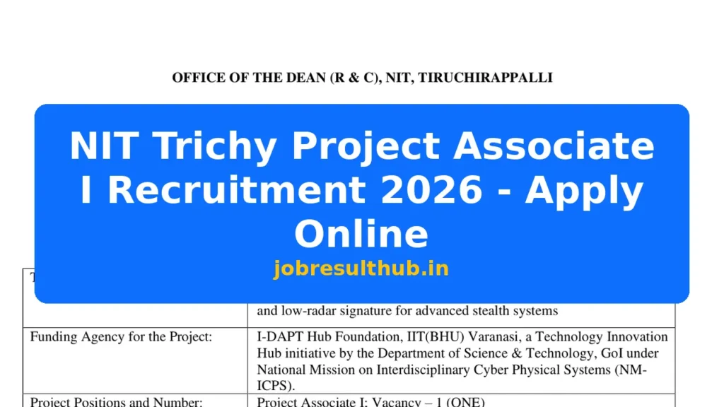 NIT Trichy Project Associate I Recruitment 2026 - Apply Online - 1 Posts