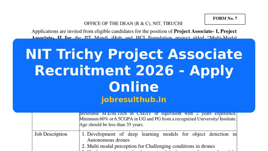 NIT Trichy Project Associate Recruitment 2026 - Apply Online - 2026 Posts