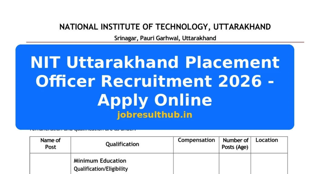 NIT Uttarakhand Placement Officer Recruitment 2026 - Apply Online - 2026 Posts