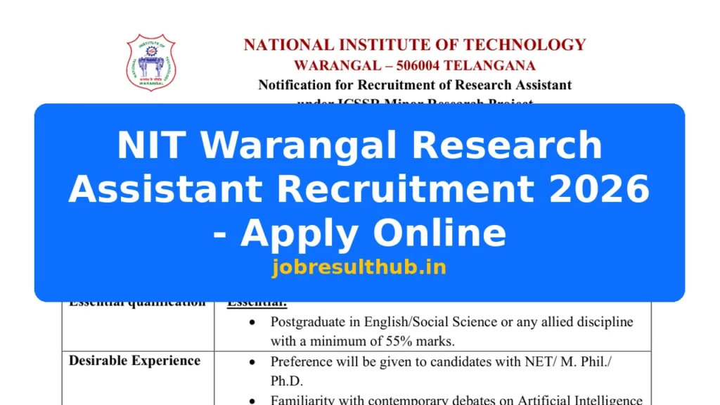NIT Warangal Research Assistant Recruitment 2026 - Apply Online - 2026 Posts