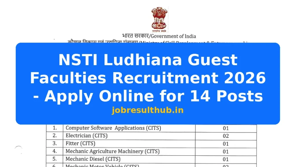 NSTI Ludhiana Guest Faculties Recruitment 2026 - Apply Online for 14 Posts - 2026 Posts