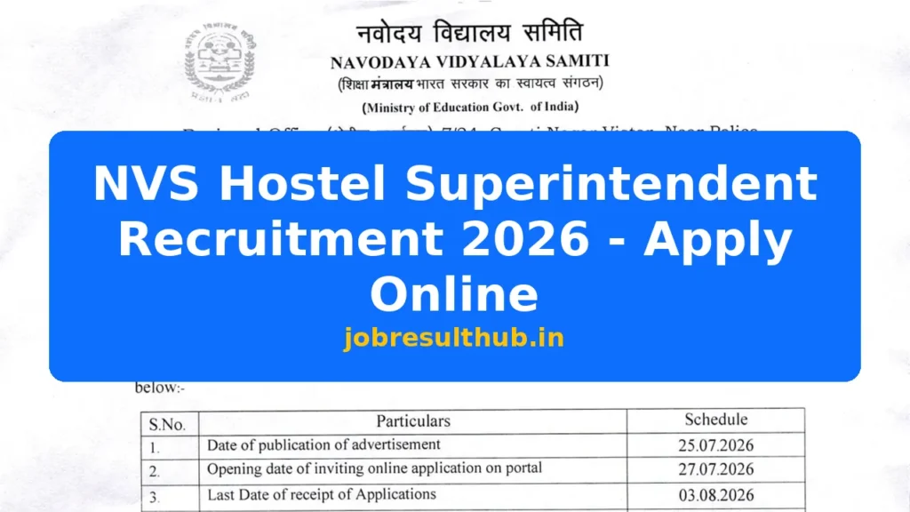 NVS Hostel Superintendent Recruitment 2026 - Apply Online - 2026 Posts