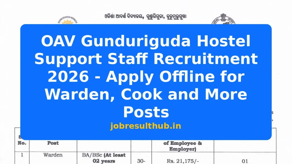 OAV Gunduriguda Hostel Support Staff Recruitment 2026 - Apply Offline for Warden, Cook and More Posts - 2026 Posts