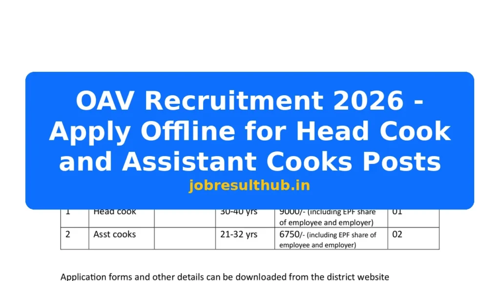 OAV Recruitment 2026 - Apply Offline for Head Cook and Assistant Cooks Posts - 2026 Posts