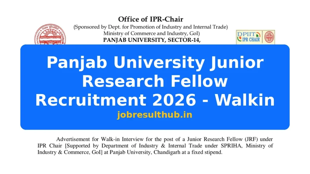 Panjab University Junior Research Fellow Recruitment 2026 - Walkin - 2026 Posts