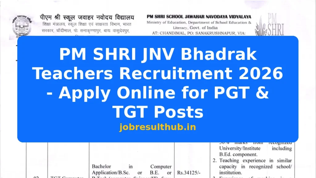 PM SHRI JNV Bhadrak Teachers Recruitment 2026 - Apply Online for PGT & TGT Posts - 2026 Posts