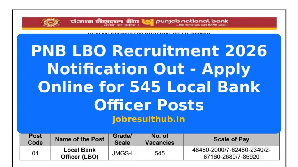 PNB LBO Recruitment 2026 Notification Out - Apply Online for 545 Local Bank Officer Posts - 545 Posts