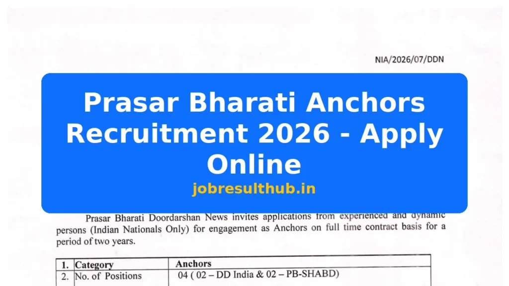 Prasar Bharati Anchors Recruitment 2026 - Apply Online - 2026 Posts