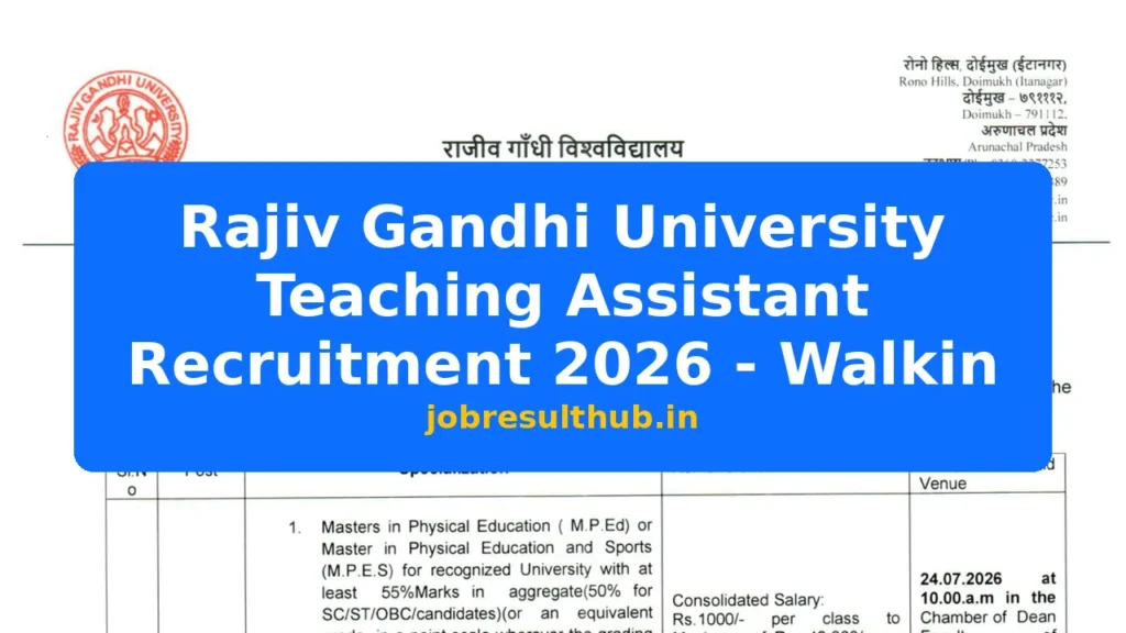 Rajiv Gandhi University Teaching Assistant Recruitment 2026 - Walkin - 3 Posts