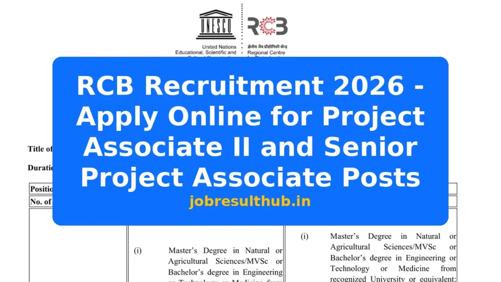 RCB Recruitment 2026 - Apply Online for Project Associate II and Senior Project Associate Posts - 437 Posts