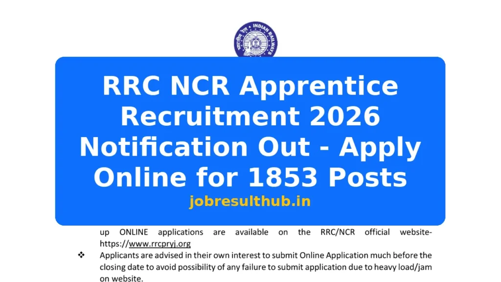 RRC NCR Apprentice Recruitment 2026 Notification Out - Apply Online for 1853 Posts - 1853 Posts