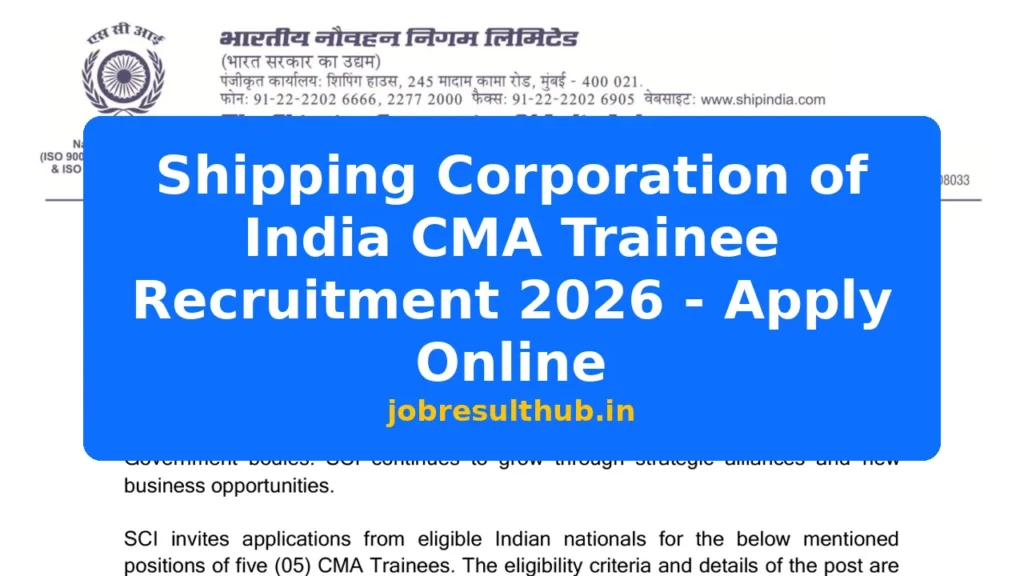 Shipping Corporation of India CMA Trainee Recruitment 2026 - Apply Online - 2026 Posts