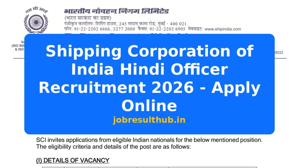 Shipping Corporation of India Hindi Officer Recruitment 2026 - Apply Online - 1 Posts