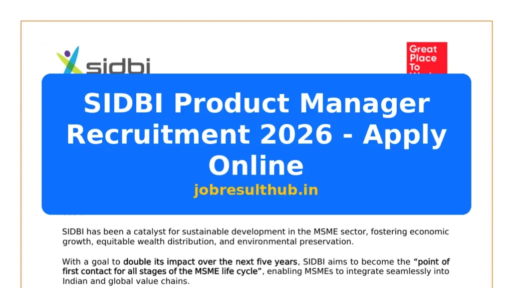 SIDBI Product Manager Recruitment 2026 - Apply Online - 2026 Posts