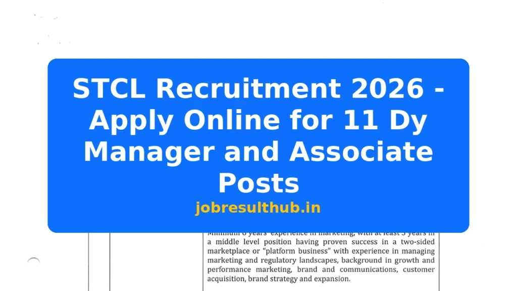 STCL Recruitment 2026 - Apply Online for 11 Dy Manager and Associate Posts - 2026 Posts