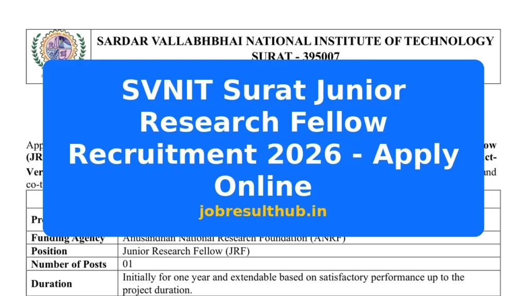 SVNIT Surat Junior Research Fellow Recruitment 2026 - Apply Online - 2026 Posts