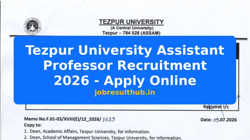 Tezpur University Assistant Professor Recruitment 2026 - Apply Online - 2 Posts