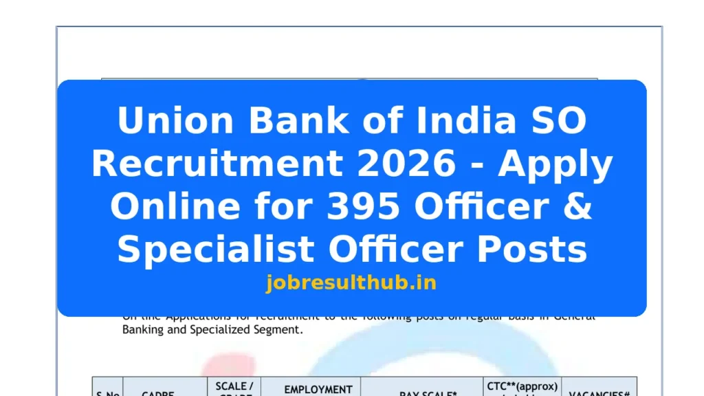 Union Bank of India SO Recruitment 2026 - Apply Online for 395 Officer & Specialist Officer Posts - 395 Posts