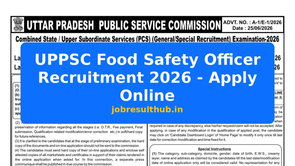 UPPSC Food Safety Officer Recruitment 2026 - Apply Online - 2026 Posts