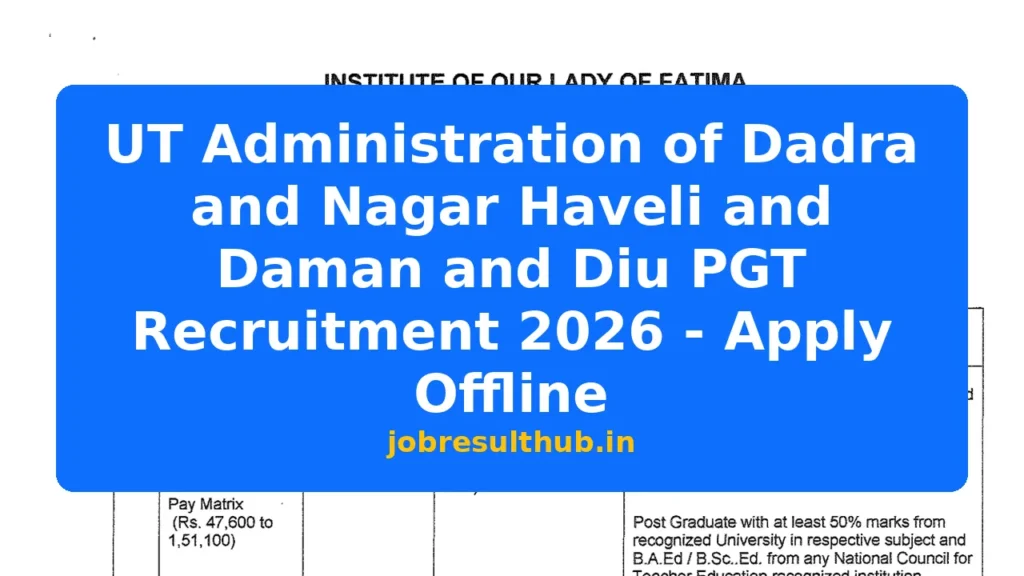 UT Administration of Dadra and Nagar Haveli and Daman and Diu PGT Recruitment 2026 - Apply Offline - 2026 Posts