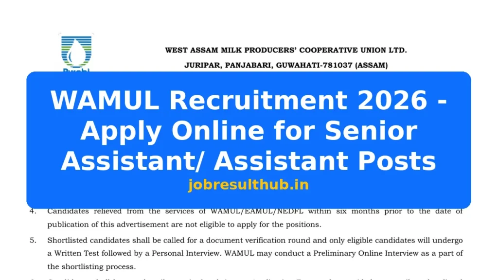 WAMUL Recruitment 2026 - Apply Online for Senior Assistant/ Assistant Posts - 2026 Posts