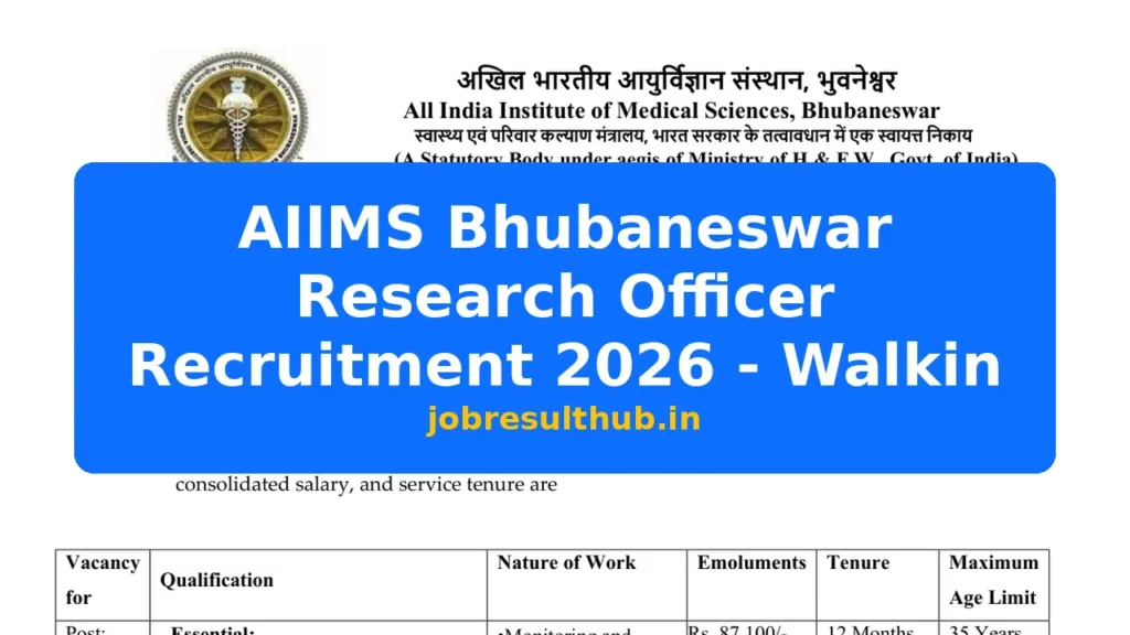 AIIMS Bhubaneswar Research Officer Recruitment 2026 - Walkin - 2026 Posts