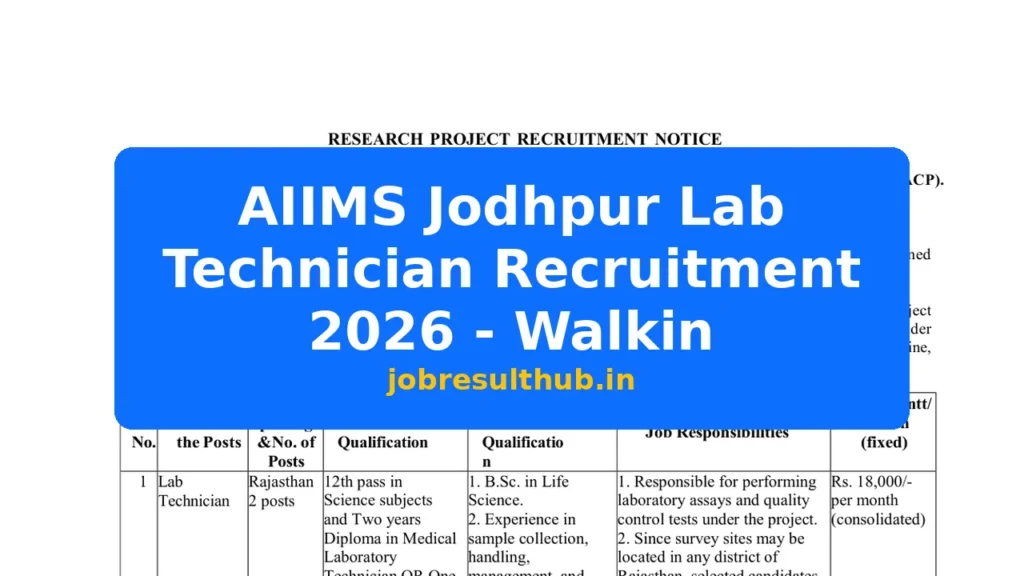 AIIMS Jodhpur Lab Technician Recruitment 2026 - Walkin - 2026 Posts