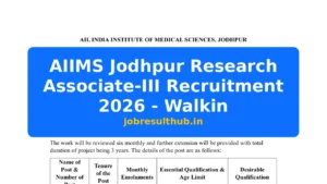 AIIMS Jodhpur Research Associate-III Recruitment 2026 - Walkin - 2026 Posts