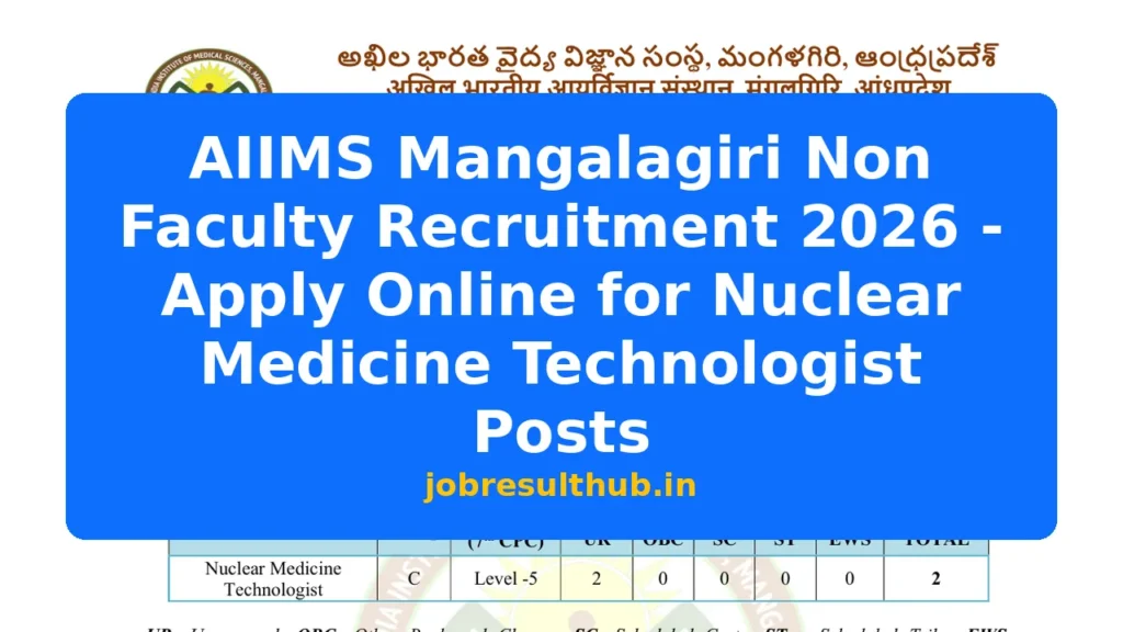 AIIMS Mangalagiri Non Faculty Recruitment 2026 - Apply Online for Nuclear Medicine Technologist Posts - 2026 Posts