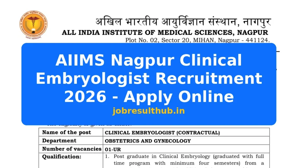 AIIMS Nagpur Clinical Embryologist Recruitment 2026 - Apply Online - 2026 Posts