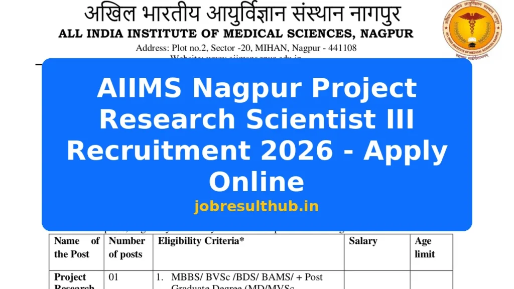 AIIMS Nagpur Project Research Scientist III Recruitment 2026 - Apply Online - 2026 Posts
