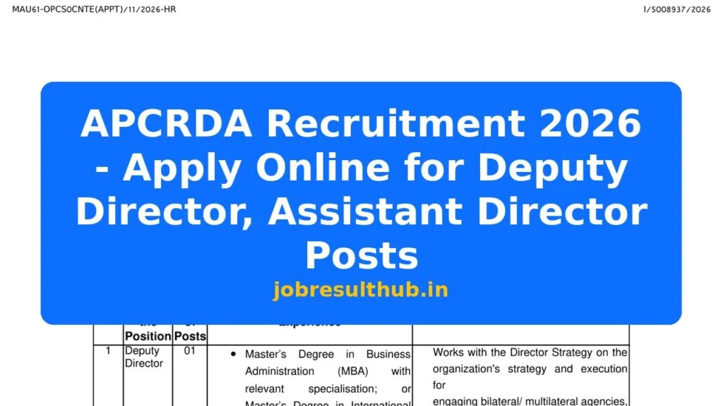 APCRDA Recruitment 2026 - Apply Online for Deputy Director, Assistant Director Posts - 2026 Posts