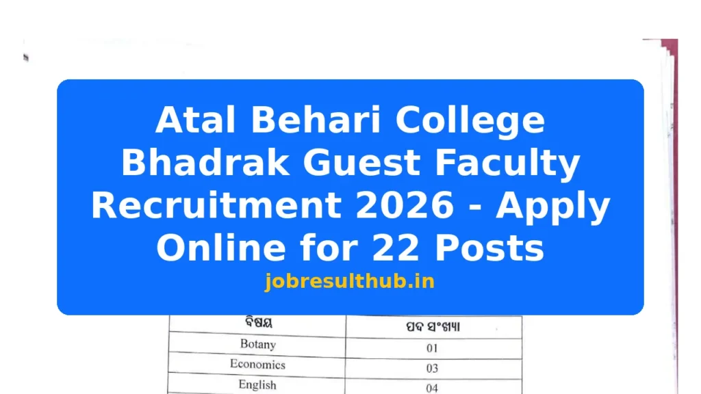 Atal Behari College Bhadrak Guest Faculty Recruitment 2026 - Apply Online for 22 Posts - 2026 Posts