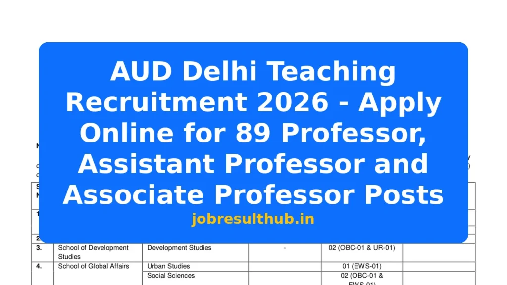 AUD Delhi Teaching Recruitment 2026 - Apply Online for 89 Professor, Assistant Professor and Associate Professor Posts - 2026 Posts