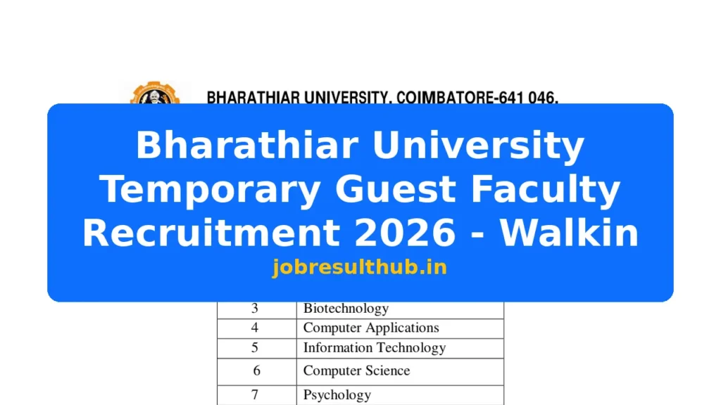 Bharathiar University Temporary Guest Faculty Recruitment 2026 - Walkin - 2026 Posts