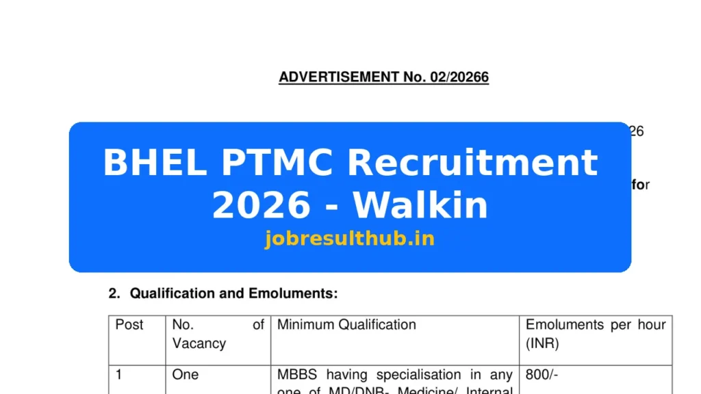 BHEL PTMC Recruitment 2026 - Walkin - 2026 Posts