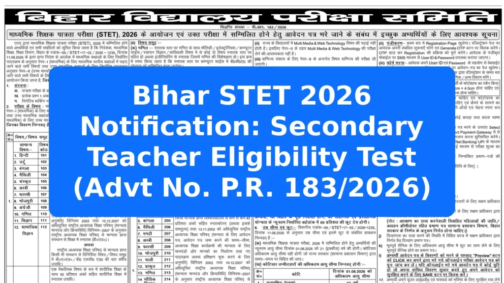 Bihar STET 2026 Notification: Secondary Teacher Eligibility Test (Advt No. P.R. 183/2026) Featured Image