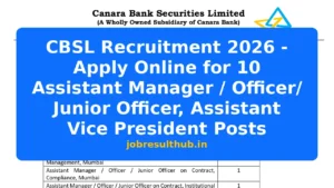 CBSL Recruitment 2026 - Apply Online for 10 Assistant Manager / Officer/ Junior Officer, Assistant Vice President Posts - 2026 Posts