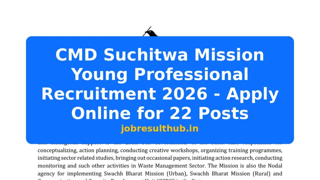 CMD Suchitwa Mission Young Professional Recruitment 2026 - Apply Online for 22 Posts - 2026 Posts