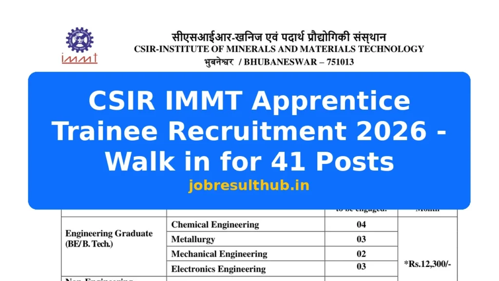 CSIR IMMT Apprentice Trainee Recruitment 2026 - Walk in for 41 Posts - 2026 Posts