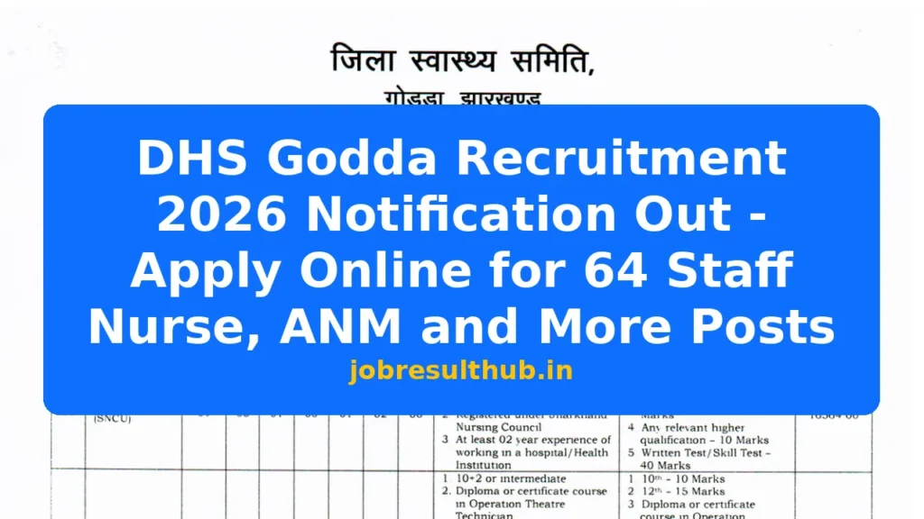 DHS Godda Recruitment 2026 Notification Out - Apply Online for 64 Staff Nurse, ANM and More Posts - 2026 Posts