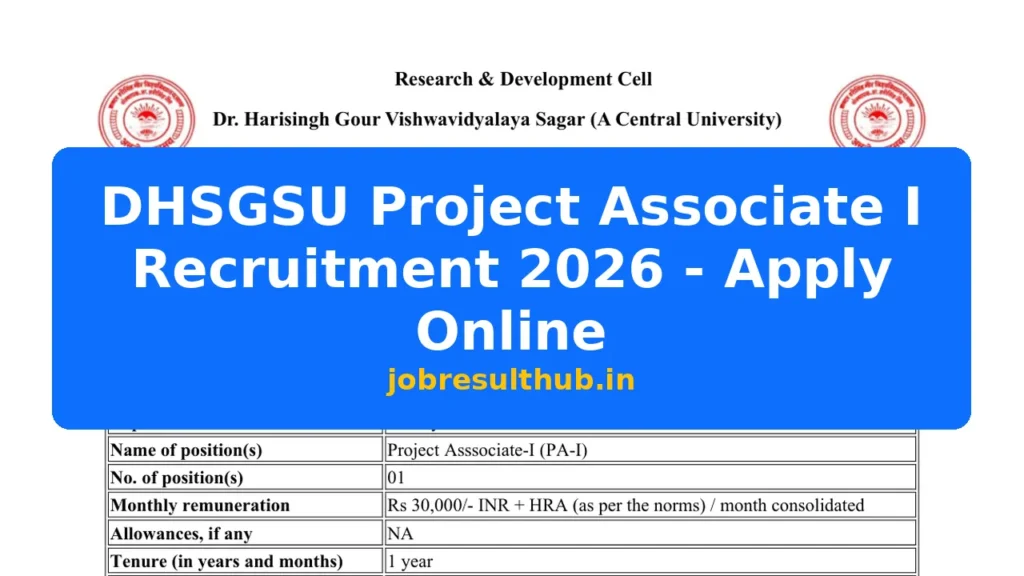 DHSGSU Project Associate I Recruitment 2026 - Apply Online - 2026 Posts